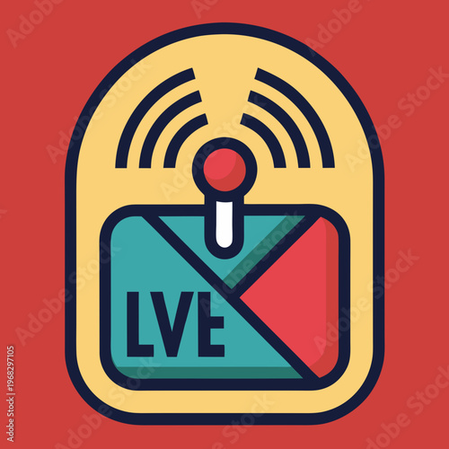 Live broadcast icon with wireless signal and joystick symbol for streaming content