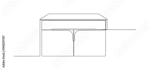 Seamless Cabinet Handles. Minimalistic one-line drawing modern furniture with flush, hidden handles, continuous single black line on white background, simple
