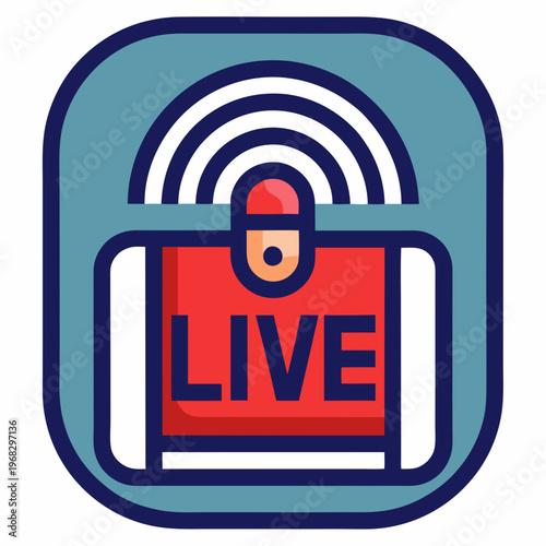 Live streaming on mobile device icon representing broadcast, online video, and digital communication