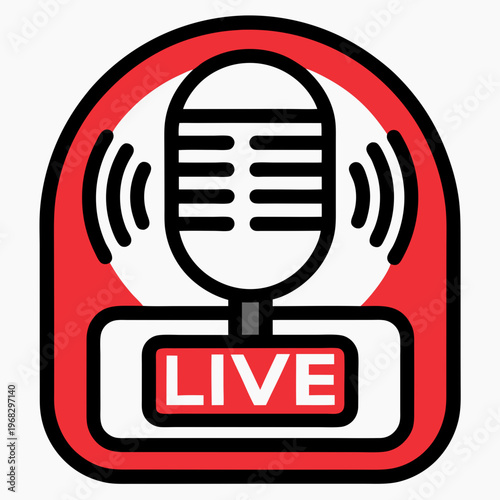Live broadcast microphone icon for streaming and audio recording applications