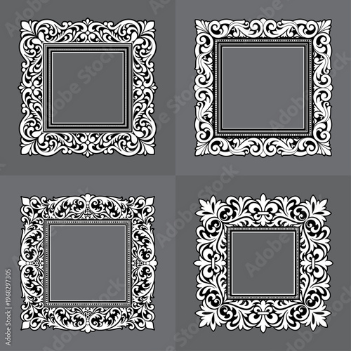 Ornate Victorian Style Decorative Square Border Frames In Black and White