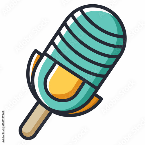 Refreshing teal and yellow striped ice cream pop on a stick, a sweet summer treat