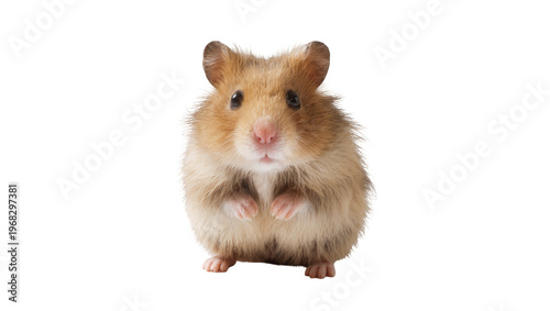 Fotografie Fluffy golden Syrian hamster with soft fur and tiny paws, isolated on transparen