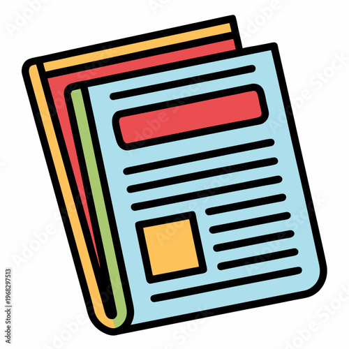 Colorful stacked documents icon representing news, reports, or articles in a modern flat design style