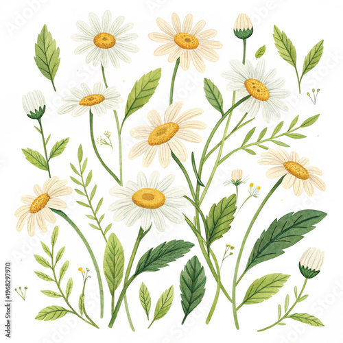 Seamless floral pattern with chamomile and daisy flowers in a bright spring and summer nature design