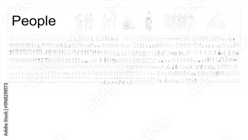 People Line Art CAD Block Set – Human Figures Outline AutoCAD EPS 10 Vector, Editable Technical Drawing, White Background