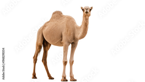 Fotografija Tan dromedary camel standing attentively displaying its long neck and slender le