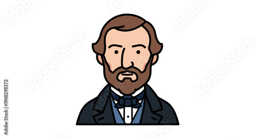 Illustration of a distinguished 19th-century gentleman with a beard and formal attire