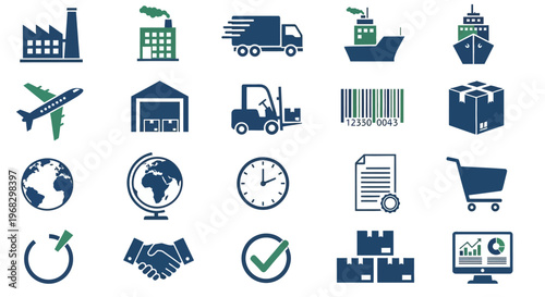 Logistics and Shipping Icons for Global Delivery and Warehouse Management