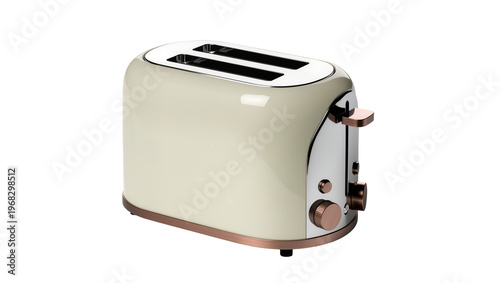Fotografía Vintage cream-colored two-slice toaster with rose gold accents and chrome lever,