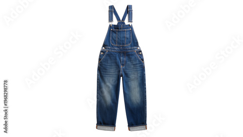 Fotografía Classic blue denim overalls with adjustable straps and multiple pockets, isolate