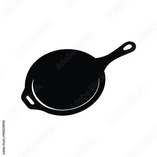 Black silhouette drawing of a kitchen cast iron skillet isolated on white