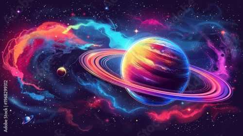 retro neon galaxy background with vaporwave color palette