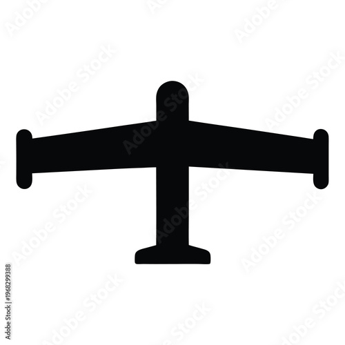 Simple black silhouette illustration of a flying aircraft with long wings