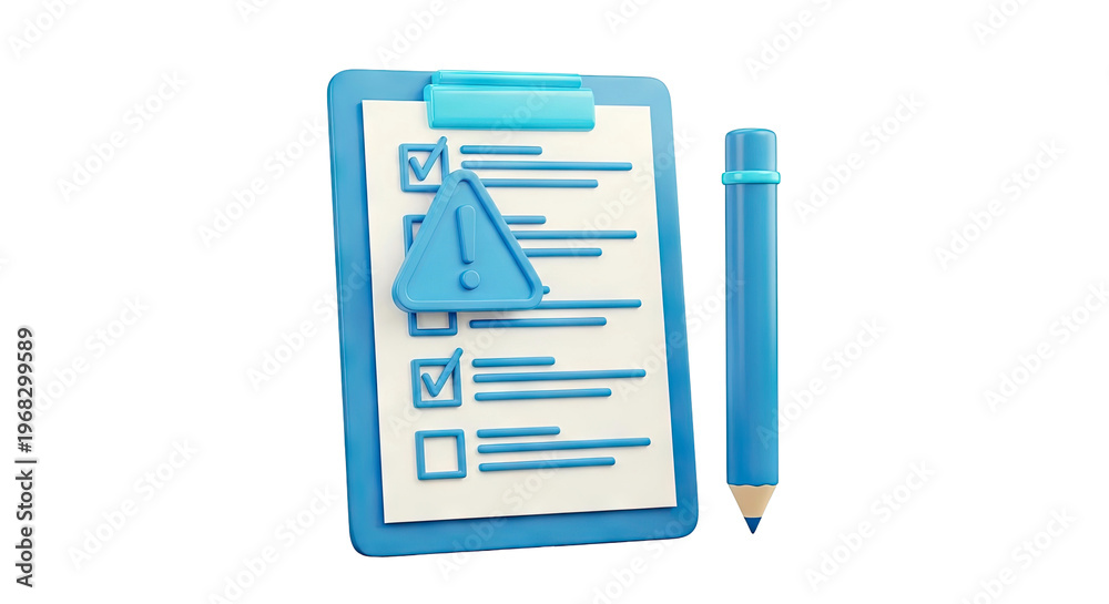 Fototapeta premium Checklist with Warning Sign and Pencil