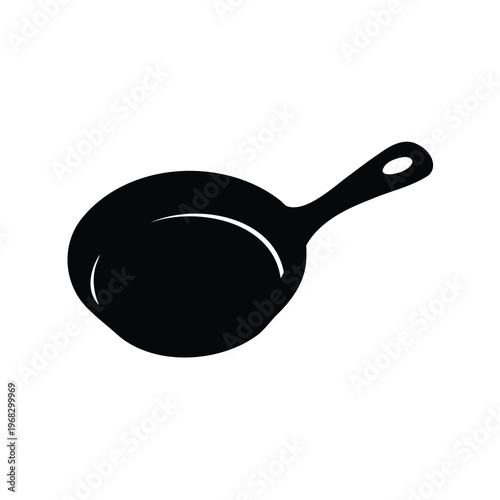 Black silhouette of a frying pan with handle on white background