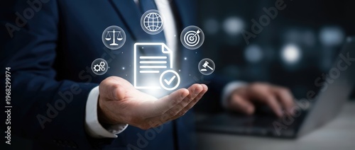 Document management and legal compliance strategies corporate office infographic professional environment close-up perspective effective business solutions