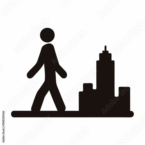 Silhouette of a person walking towards a cityscape illustration art design