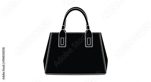 Modern black handbag with white stitching and handle details in vector graphic design