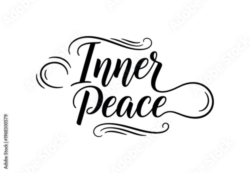 Inner Peace. lettering and all elements in black. Vector style. AWhite background. Pure white background. Perfect isolation and visual consistency. Elegant