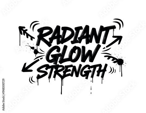 Radiant Glow Strength. lettering and all elements in black. Vector style. AWhite background. Pure white background. Perfect isolation and visual consistency.