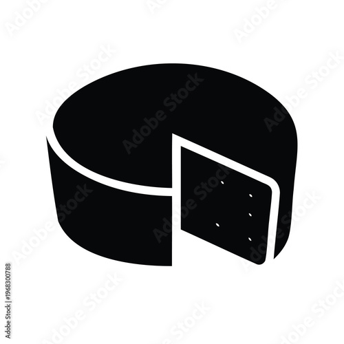 Round head of cheese with a piece cut out monochrome illustration