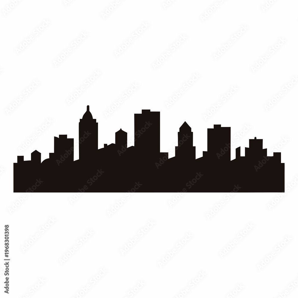 Obraz premium Black silhouette of city skyline with modern architecture on a white background