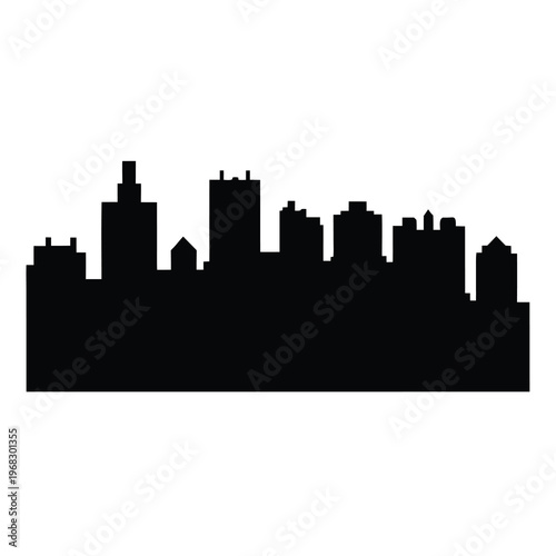 Monochromatic skyline silhouette of an urban city with tall buildings in stark contrast