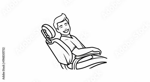 Cheerful male patient reclines comfortably in a dental chair during examination