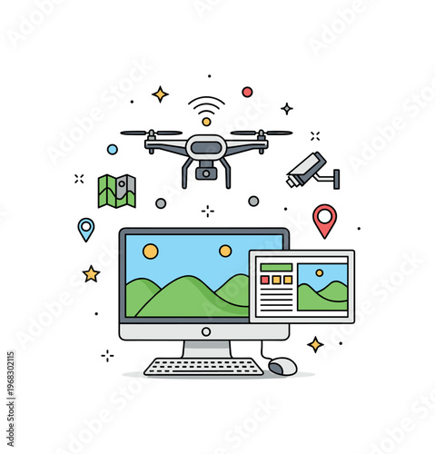 Image analysis software digital lab scene where scientists examine images on screens while small sparkle and star icons highlight insight, precision, and