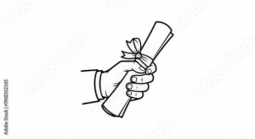 Hand holding a rolled diploma tied with a ribbon