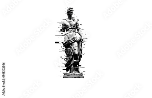 High Concept Chaos Shattered Statue Silhouette, Abstract Glitch Art Sculpture Vector, Modern Experimental Visual Provocation Illustration