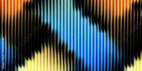 3d render, dynamic abstract geometric stripes in blue and green gradient on a black background