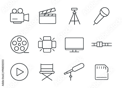 Collection of film and video production icons on a white background