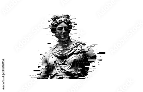 High Concept Chaos Shattered Statue Silhouette, Abstract Glitch Art Sculpture Vector, Modern Experimental Visual Provocation Illustration