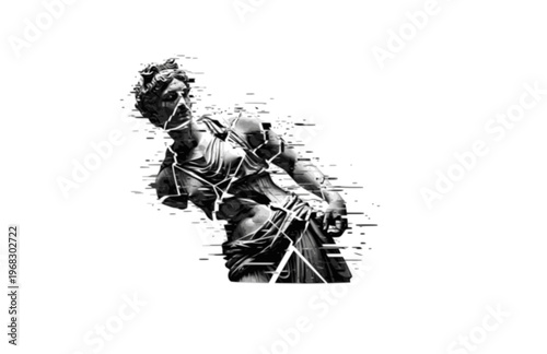 High Concept Chaos Shattered Statue Silhouette, Abstract Glitch Art Sculpture Vector, Modern Experimental Visual Provocation Illustration