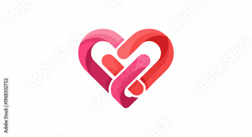 Intertwined heart shapes with smooth curves in shades of pink and red