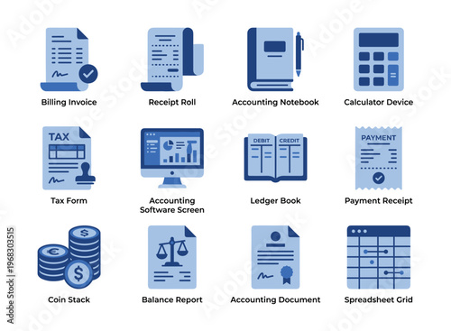 Collection of accounting and finance icons for business and financial management