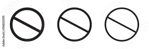 Sign forbidden. Icon symbol ban. Circle sign stop entry and slash line isolated on white background. Mark prohibited. Round cross logo restrict entrance. Signal cancel enter. Vector illustration