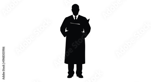 A man in a suit and coat holding a folder stark silhouette