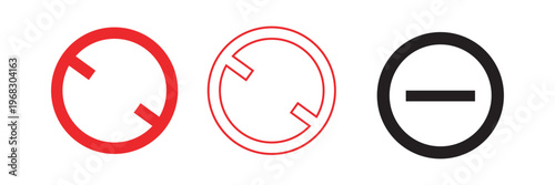 Sign forbidden. Icon symbol ban. Circle sign stop entry and slash line isolated on white background. Mark prohibited. Round cross logo restrict entrance. Signal cancel enter. Vector illustration
