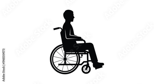 A person in a wheelchair side view black graphic silhouette