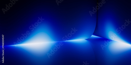 Abstract blue neon glow with dark vertical spike silhouette rising from luminous wave. Futuristic digital background for technology and luxury design projects.