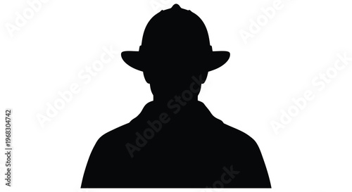 A stark black silhouette of a person wearing a hat silhouette