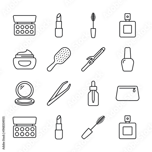 Collection of beauty and cosmetic icons for makeup and personal care routines