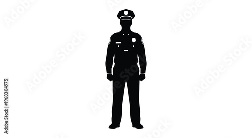 A stark silhouette of a police officer standing at attention silhouette