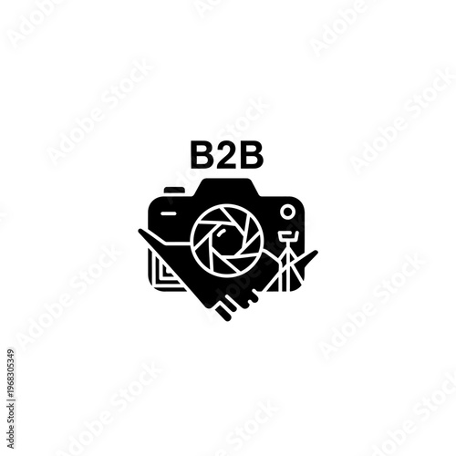 Black and white camera icon handshake.