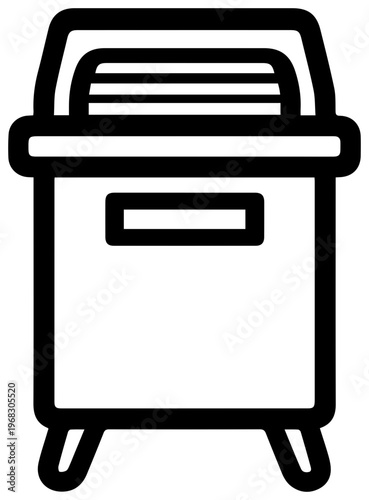 Minimalist black line art icon representing an electric paper shredder symbolizing data security document destruction confidential information disposal and office waste management