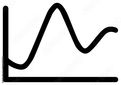 Minimalist black outline icon representing a simple line graph charting fluctuating data with a peak and subsequent decline symbolizing growth analysis and trends on a clean white