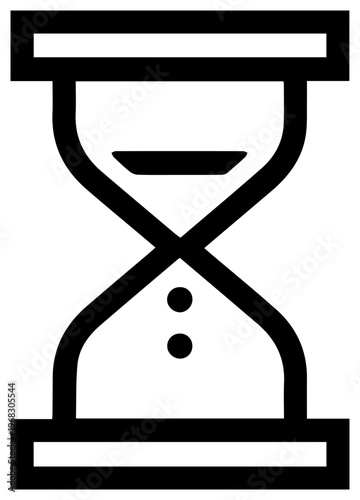Minimalist black line icon representing an hourglass symbolizing the passage of time urgency and the concept of deadlines rendered in a clean modern vector graphic style